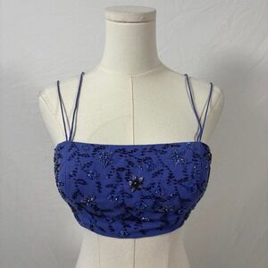 Precious Formals purple blue sequin floral crop top size 6 vintage whimsy